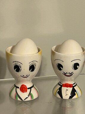 Vintage LEGO Anthropomorphic Man & Woman Egg Cups 1959